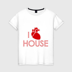 Женская футболка хлопок с принтом Я люблю хауса (2) в Санкт-Петербурге, 100% хлопок | прямой крой, круглый вырез горловины, длина до линии бедер, слегка спущенное плечо | 