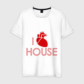 Мужская футболка хлопок с принтом Я люблю хауса (2) в Санкт-Петербурге, 100% хлопок | прямой крой, круглый вырез горловины, длина до линии бедер, слегка спущенное плечо. | 