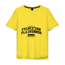 Мужская футболка хлопок Oversize с принтом Princeton Plainsboro в Санкт-Петербурге, 100% хлопок | свободный крой, круглый ворот, “спинка” длиннее передней части | everybody lies | haus | house | plainsboro | princeton | все лгут | доктор | хауз | хаус | хью лори