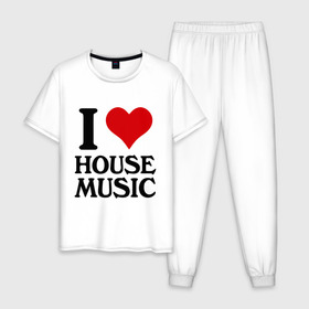 Мужская пижама хлопок с принтом I love house music (4) в Санкт-Петербурге, 100% хлопок | брюки и футболка прямого кроя, без карманов, на брюках мягкая резинка на поясе и по низу штанин
 | house music | i love | сердце | хаус | я люблю