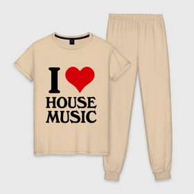 Женская пижама хлопок с принтом I love house music (4) в Санкт-Петербурге, 100% хлопок | брюки и футболка прямого кроя, без карманов, на брюках мягкая резинка на поясе и по низу штанин | house music | i love | сердце | хаус | я люблю