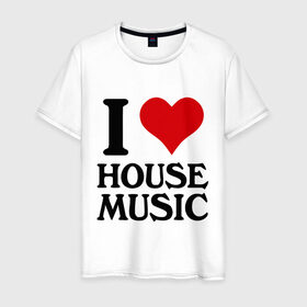 Мужская футболка хлопок с принтом I love house music (4) в Санкт-Петербурге, 100% хлопок | прямой крой, круглый вырез горловины, длина до линии бедер, слегка спущенное плечо. | house music | i love | сердце | хаус | я люблю