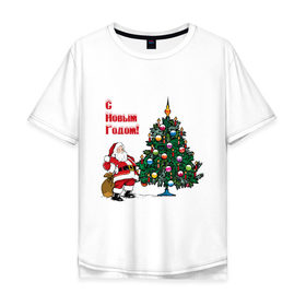 Мужская футболка хлопок Oversize с принтом Ded Moroz в Санкт-Петербурге, 100% хлопок | свободный крой, круглый ворот, “спинка” длиннее передней части | 2012 | new year | дед | дед мороз | елка | елочка | нг | новый 2012 | новый год | подарки | санта | санта клаус
