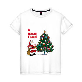 Женская футболка хлопок с принтом Ded Moroz в Санкт-Петербурге, 100% хлопок | прямой крой, круглый вырез горловины, длина до линии бедер, слегка спущенное плечо | 2012 | new year | дед | дед мороз | елка | елочка | нг | новый 2012 | новый год | подарки | санта | санта клаус