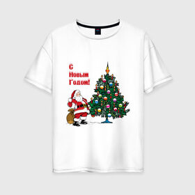 Женская футболка хлопок Oversize с принтом Ded Moroz в Санкт-Петербурге, 100% хлопок | свободный крой, круглый ворот, спущенный рукав, длина до линии бедер
 | 2012 | new year | дед | дед мороз | елка | елочка | нг | новый 2012 | новый год | подарки | санта | санта клаус