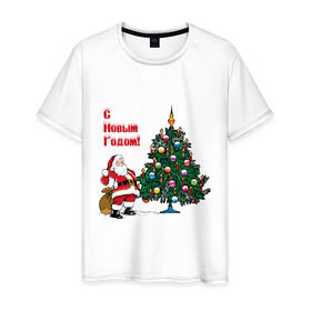 Мужская футболка хлопок с принтом Ded Moroz в Санкт-Петербурге, 100% хлопок | прямой крой, круглый вырез горловины, длина до линии бедер, слегка спущенное плечо. | 2012 | new year | дед | дед мороз | елка | елочка | нг | новый 2012 | новый год | подарки | санта | санта клаус