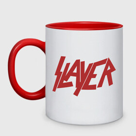 Кружка двухцветная с принтом Slayer в Санкт-Петербурге, керамика | объем — 330 мл, диаметр — 80 мм. Цветная ручка и кайма сверху, в некоторых цветах — вся внутренняя часть | metal | rock | slayer | метал | металл | рок | рок группа | рок группы