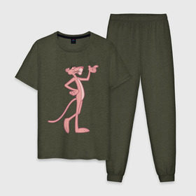 Мужская пижама хлопок с принтом PinkPanther в Санкт-Петербурге, 100% хлопок | брюки и футболка прямого кроя, без карманов, на брюках мягкая резинка на поясе и по низу штанин
 | Тематика изображения на принте: pink panther | розовая пантера