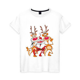 Женская футболка хлопок с принтом Дед Мороз (8) в Санкт-Петербурге, 100% хлопок | прямой крой, круглый вырез горловины, длина до линии бедер, слегка спущенное плечо | 2012 | new year | дед мороз | мороз | нг | новый 2012 | новый год | олень | санта | санта клаус