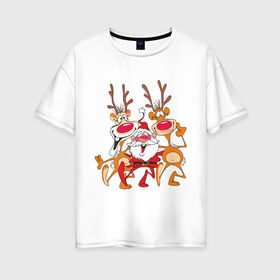 Женская футболка хлопок Oversize с принтом Дед Мороз (8) в Санкт-Петербурге, 100% хлопок | свободный крой, круглый ворот, спущенный рукав, длина до линии бедер
 | 2012 | new year | дед мороз | мороз | нг | новый 2012 | новый год | олень | санта | санта клаус