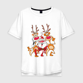Мужская футболка хлопок Oversize с принтом Дед Мороз (8) в Санкт-Петербурге, 100% хлопок | свободный крой, круглый ворот, “спинка” длиннее передней части | 2012 | new year | дед мороз | мороз | нг | новый 2012 | новый год | олень | санта | санта клаус