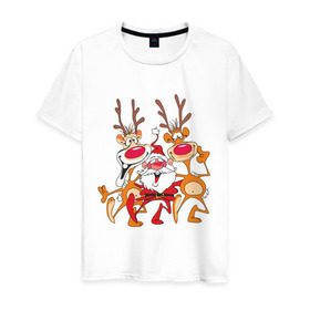 Мужская футболка хлопок с принтом Дед Мороз (8) в Санкт-Петербурге, 100% хлопок | прямой крой, круглый вырез горловины, длина до линии бедер, слегка спущенное плечо. | 2012 | new year | дед мороз | мороз | нг | новый 2012 | новый год | олень | санта | санта клаус