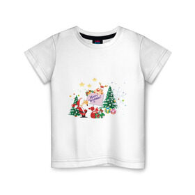Детская футболка хлопок с принтом Merry Christmas в Санкт-Петербурге, 100% хлопок | круглый вырез горловины, полуприлегающий силуэт, длина до линии бедер | 2012 | new year | дед мороз | елка | елочка | нг | новогодний | новый 2012 | новый год | олень | подарки | санта | санта клаус | снеговик