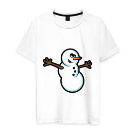 Мужская футболка хлопок с принтом Snowman в Санкт-Петербурге, 100% хлопок | прямой крой, круглый вырез горловины, длина до линии бедер, слегка спущенное плечо. | 