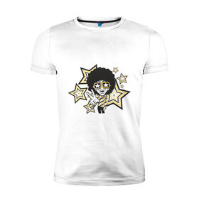 Мужская футболка премиум с принтом Disco Star в Санкт-Петербурге, 92% хлопок, 8% лайкра | приталенный силуэт, круглый вырез ворота, длина до линии бедра, короткий рукав | disco | star | диско | дискотека 80 хстар | музыка