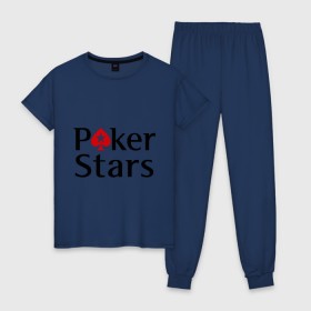 Женская пижама хлопок с принтом Poker Stars в Санкт-Петербурге, 100% хлопок | брюки и футболка прямого кроя, без карманов, на брюках мягкая резинка на поясе и по низу штанин | pokerstars