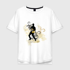 Мужская футболка хлопок Oversize с принтом Гитарист в Санкт-Петербурге, 100% хлопок | свободный крой, круглый ворот, “спинка” длиннее передней части | 