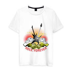 Мужская футболка хлопок с принтом Rock Forever в Санкт-Петербурге, 100% хлопок | прямой крой, круглый вырез горловины, длина до линии бедер, слегка спущенное плечо. | гитара | эквалайзер