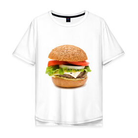 Мужская футболка хлопок Oversize с принтом Гамбургер в Санкт-Петербурге, 100% хлопок | свободный крой, круглый ворот, “спинка” длиннее передней части | burger | fastfood | gamburger | бургер | гамбургер | еда | пища | фаст фуд | фастфуд