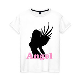 Женская футболка хлопок с принтом Девушка ангел в Санкт-Петербурге, 100% хлопок | прямой крой, круглый вырез горловины, длина до линии бедер, слегка спущенное плечо | angel | wings | крылья