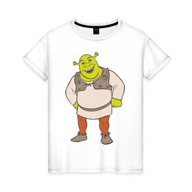 Женская футболка хлопок с принтом Shrek (2) в Санкт-Петербурге, 100% хлопок | прямой крой, круглый вырез горловины, длина до линии бедер, слегка спущенное плечо | shrek | шрек