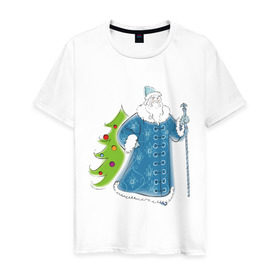 Мужская футболка хлопок с принтом Мороз и елочка в Санкт-Петербурге, 100% хлопок | прямой крой, круглый вырез горловины, длина до линии бедер, слегка спущенное плечо. | дед | дед  отморозок | дед мороз | елочка | ель | нг | новый год | отморозок
