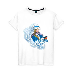 Женская футболка хлопок с принтом Снегурочка и метель в Санкт-Петербурге, 100% хлопок | прямой крой, круглый вырез горловины, длина до линии бедер, слегка спущенное плечо | метель | нг | новый год | снегурка | снегурочка | снегурочка и метель
