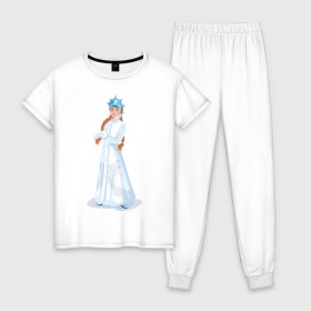 Женская пижама хлопок с принтом Снегурочка с кокардой в Санкт-Петербурге, 100% хлопок | брюки и футболка прямого кроя, без карманов, на брюках мягкая резинка на поясе и по низу штанин | нг | новый год | снегурка | снегурочка