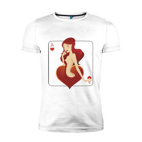 Мужская футболка премиум с принтом Черви в Санкт-Петербурге, 92% хлопок, 8% лайкра | приталенный силуэт, круглый вырез ворота, длина до линии бедра, короткий рукав | ace | poker | азартные игры | карты | колода | масть | покер | туз | черви | червовый туз