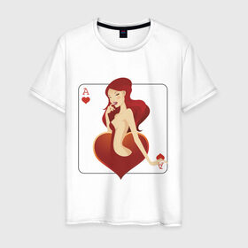 Мужская футболка хлопок с принтом Черви в Санкт-Петербурге, 100% хлопок | прямой крой, круглый вырез горловины, длина до линии бедер, слегка спущенное плечо. | ace | poker | азартные игры | карты | колода | масть | покер | туз | черви | червовый туз