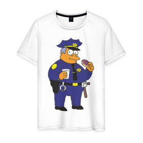 Мужская футболка хлопок с принтом Chief Clancy Wiggum в Санкт-Петербурге, 100% хлопок | прямой крой, круглый вырез горловины, длина до линии бедер, слегка спущенное плечо. | simpsons | симпсоны | симсоны