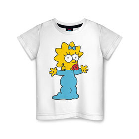 Детская футболка хлопок с принтом Maggie Simpson в Санкт-Петербурге, 100% хлопок | круглый вырез горловины, полуприлегающий силуэт, длина до линии бедер | гомер