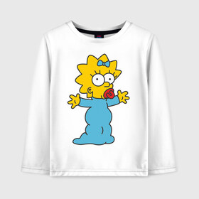 Детский лонгслив хлопок с принтом Maggie Simpson в Санкт-Петербурге, 100% хлопок | круглый вырез горловины, полуприлегающий силуэт, длина до линии бедер | гомер