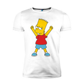 Мужская футболка премиум с принтом Bart Simpson (2) в Санкт-Петербурге, 92% хлопок, 8% лайкра | приталенный силуэт, круглый вырез ворота, длина до линии бедра, короткий рукав | simpsons | барт | барт симпсон | симсоны | симспоны