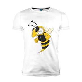 Мужская футболка премиум с принтом Пчела в Санкт-Петербурге, 92% хлопок, 8% лайкра | приталенный силуэт, круглый вырез ворота, длина до линии бедра, короткий рукав | пчела