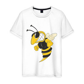 Мужская футболка хлопок с принтом Пчела в Санкт-Петербурге, 100% хлопок | прямой крой, круглый вырез горловины, длина до линии бедер, слегка спущенное плечо. | пчела