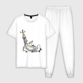Мужская пижама хлопок с принтом Мадагаскар (4) в Санкт-Петербурге, 100% хлопок | брюки и футболка прямого кроя, без карманов, на брюках мягкая резинка на поясе и по низу штанин
 | madagascar | зебра | мадагаскар