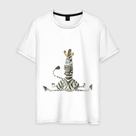 Мужская футболка хлопок с принтом Мадагаскар (5) в Санкт-Петербурге, 100% хлопок | прямой крой, круглый вырез горловины, длина до линии бедер, слегка спущенное плечо. | Тематика изображения на принте: madagascar | зебра | мадагаскар