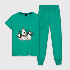 Женская пижама хлопок с принтом Мадагаскар (8) в Санкт-Петербурге, 100% хлопок | брюки и футболка прямого кроя, без карманов, на брюках мягкая резинка на поясе и по низу штанин | madagascar | мадагаскар | пингвины