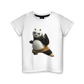 Детская футболка хлопок с принтом Кунг фу Панда (2) в Санкт-Петербурге, 100% хлопок | круглый вырез горловины, полуприлегающий силуэт, длина до линии бедер | Тематика изображения на принте: панда