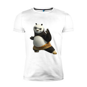 Мужская футболка премиум с принтом Кунг фу Панда (2) в Санкт-Петербурге, 92% хлопок, 8% лайкра | приталенный силуэт, круглый вырез ворота, длина до линии бедра, короткий рукав | Тематика изображения на принте: панда
