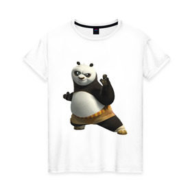 Женская футболка хлопок с принтом Кунг фу Панда (2) в Санкт-Петербурге, 100% хлопок | прямой крой, круглый вырез горловины, длина до линии бедер, слегка спущенное плечо | панда