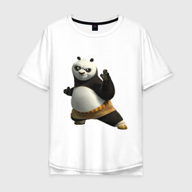Мужская футболка хлопок Oversize с принтом Кунг фу Панда (2) в Санкт-Петербурге, 100% хлопок | свободный крой, круглый ворот, “спинка” длиннее передней части | Тематика изображения на принте: панда