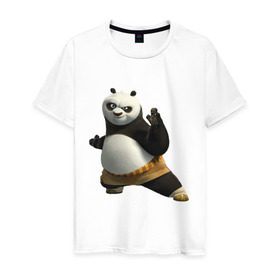 Мужская футболка хлопок с принтом Кунг фу Панда (2) в Санкт-Петербурге, 100% хлопок | прямой крой, круглый вырез горловины, длина до линии бедер, слегка спущенное плечо. | панда