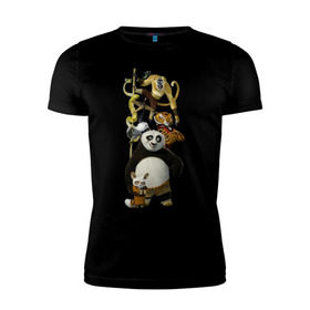 Мужская футболка премиум с принтом Кунг фу Панда (10) в Санкт-Петербурге, 92% хлопок, 8% лайкра | приталенный силуэт, круглый вырез ворота, длина до линии бедра, короткий рукав | Тематика изображения на принте: kung fu panda | panda | кунг фу | кунг фу панда