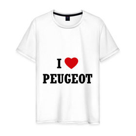 Мужская футболка хлопок с принтом I love Peugeot в Санкт-Петербурге, 100% хлопок | прямой крой, круглый вырез горловины, длина до линии бедер, слегка спущенное плечо. | Тематика изображения на принте: auto | i love peugeot | peugeot | авто | автомобильные | машины | пежо | тачки