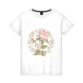 Женская футболка хлопок с принтом Rose в Санкт-Петербурге, 100% хлопок | прямой крой, круглый вырез горловины, длина до линии бедер, слегка спущенное плечо | букет | девушкам | растение | розы | цветочки | цветы