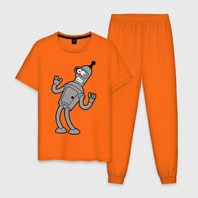Мужская пижама хлопок с принтом Futurama (4) в Санкт-Петербурге, 100% хлопок | брюки и футболка прямого кроя, без карманов, на брюках мягкая резинка на поясе и по низу штанин
 | bender | futurama | бендер | футурама