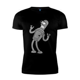 Мужская футболка премиум с принтом Futurama (4) в Санкт-Петербурге, 92% хлопок, 8% лайкра | приталенный силуэт, круглый вырез ворота, длина до линии бедра, короткий рукав | bender | futurama | бендер | футурама