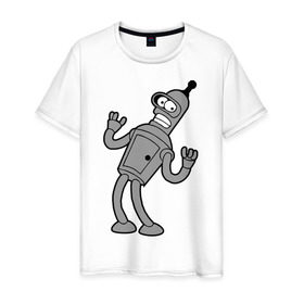 Мужская футболка хлопок с принтом Futurama (4) в Санкт-Петербурге, 100% хлопок | прямой крой, круглый вырез горловины, длина до линии бедер, слегка спущенное плечо. | bender | futurama | бендер | футурама